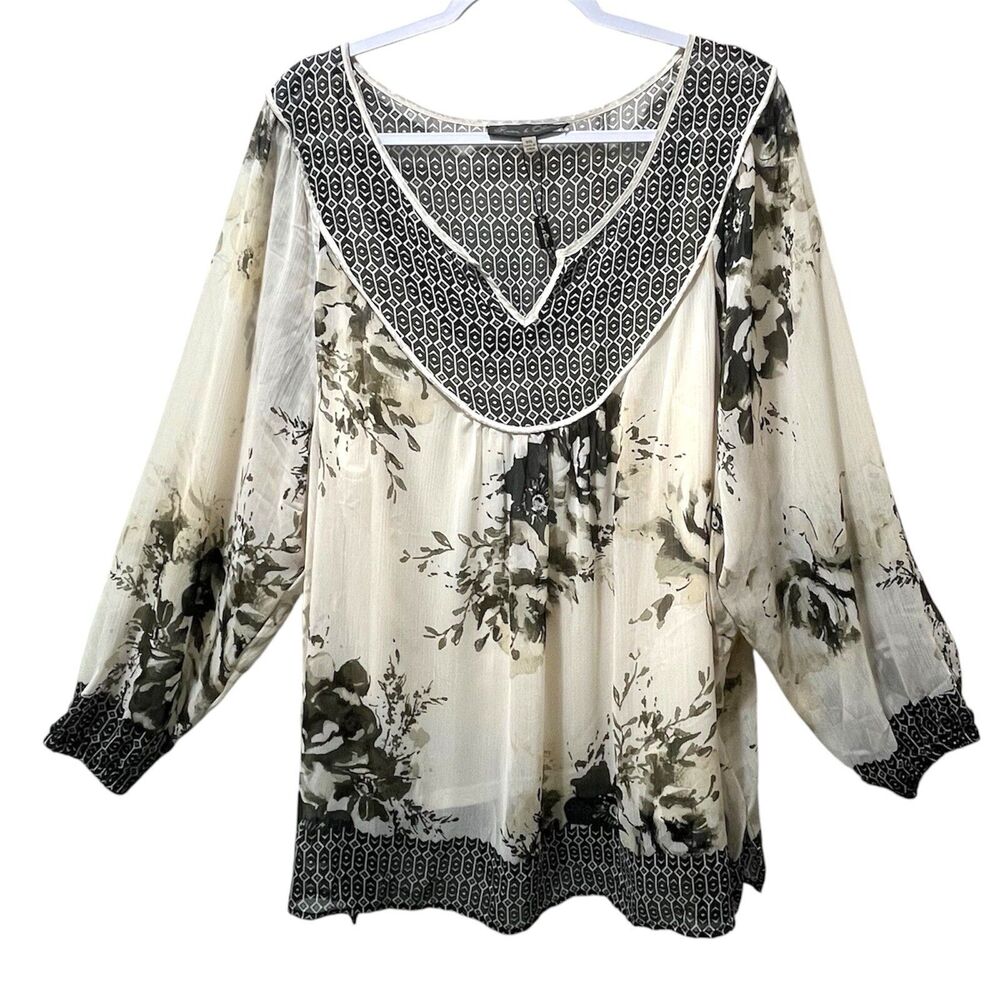 Rose & Olive Sheer Mixed Print Boho Blouse with Off White Cami, Plus Size 3X NWT